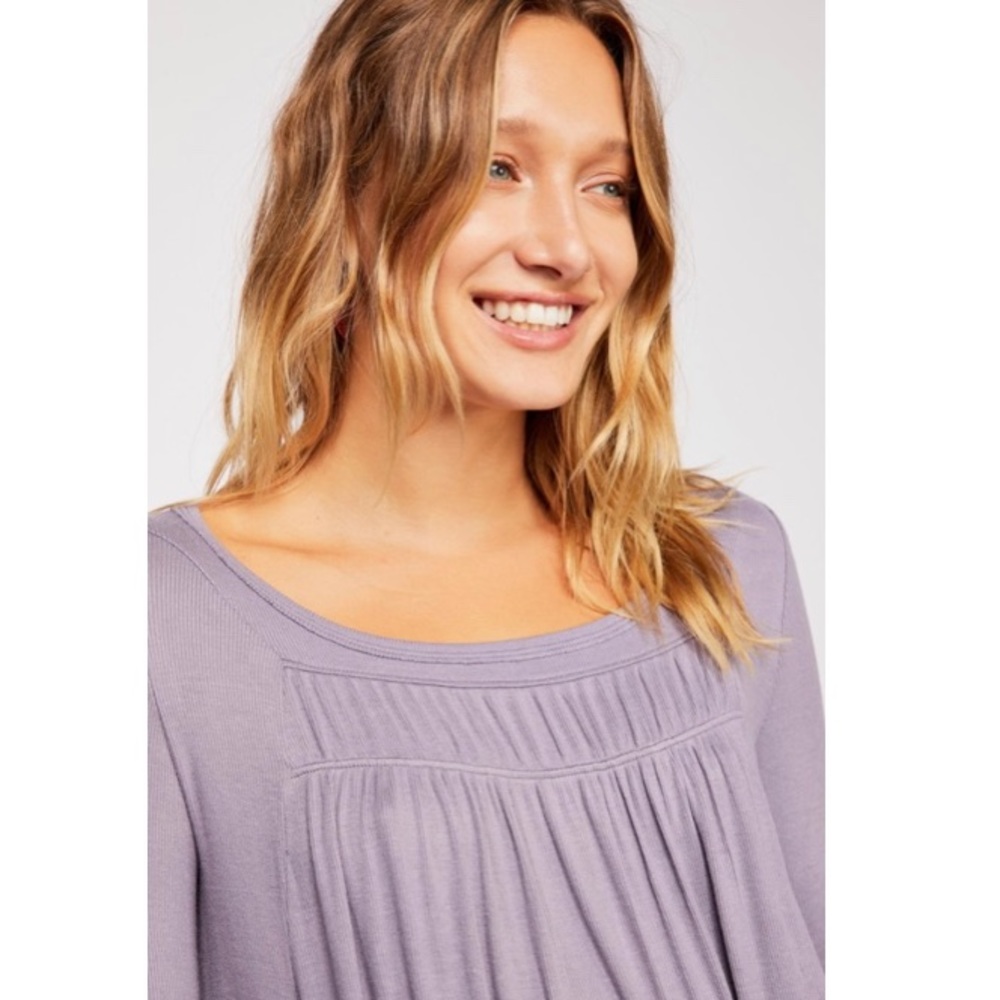 Free People Love Valley Long Sleeve Top Purple Tee - Picture 3 of 16